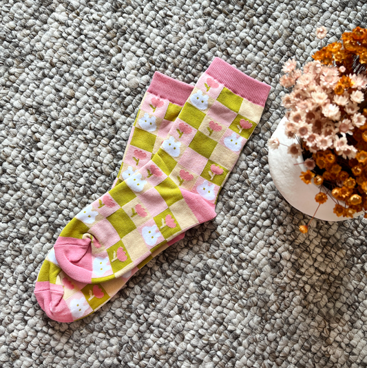 BUNS & TULIPS CHECKERED SOCKS